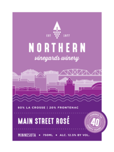 This is the Northern Vineyards Main Street Rose Wine Label designed by IMAGEHAUS. IMAGEHAUS is a strategic design firm out of Minneapolis, MN.