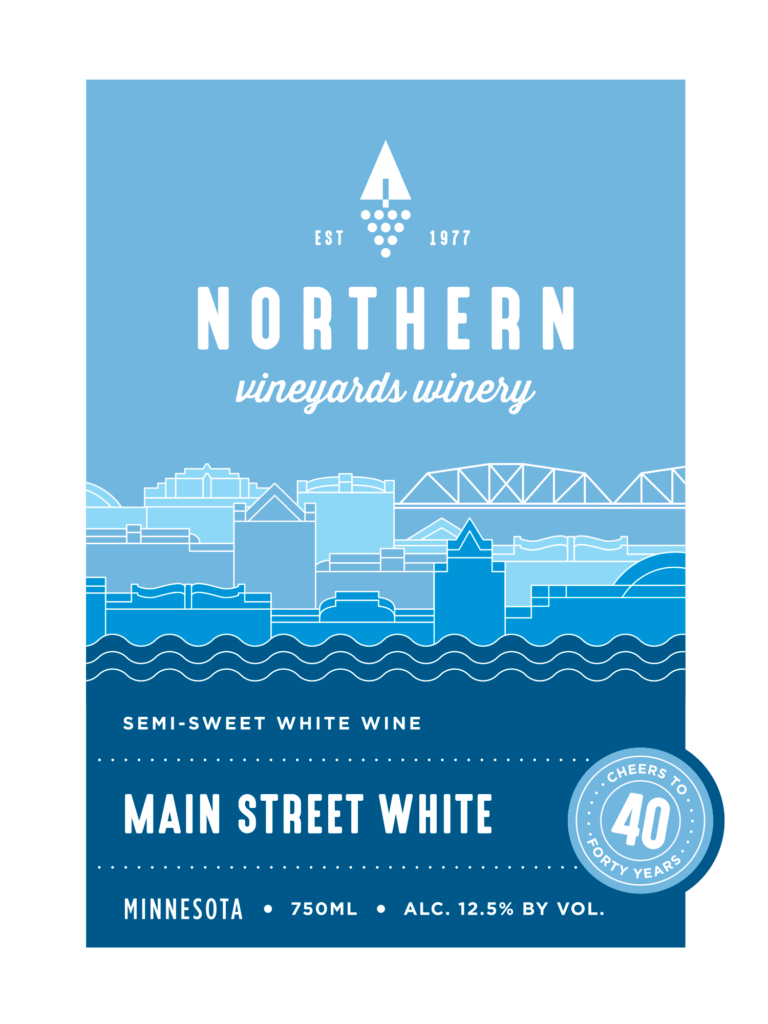 This is the Northern Vineyards Main Street White Wine Label designed by IMAGEHAUS. IMAGEHAUS is a strategic design firm out of Minneapolis, MN.